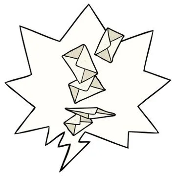 Cartoon envelopes falling and speech bubble Stock Illustration