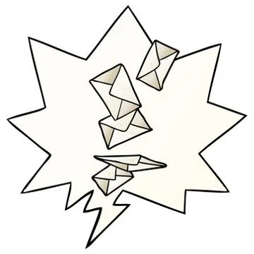 Cartoon envelopes falling and speech bubble in smooth gradient style Stock Illustration