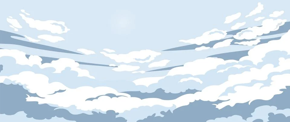 Cartoon evening sunset surrounded by clouds vector graphic illustration Stockillustratie