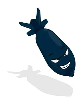 Cartoon Evil Bomb, mortar shell, offensive weapon during combat. Vector isola Illustrazione stock