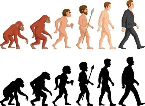 Cartoon evolution man on white background Illustrazione stock