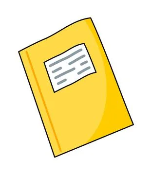 Cartoon exercise book vector illustration. Yellow notebook cover design isolated Illustrazione stock