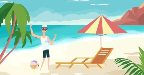 Cartoon Explainer Beach Vacation Animation 4K Stock Footage 168527628