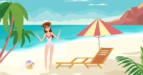 Cartoon Explainer Beach Vacation Animation 4K Stock Footage 168528235