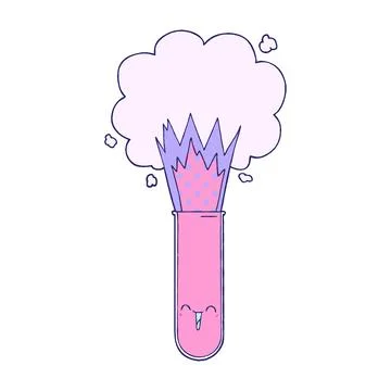 Cartoon exploding chemicals in test tube in bright neon color Stock Illustration