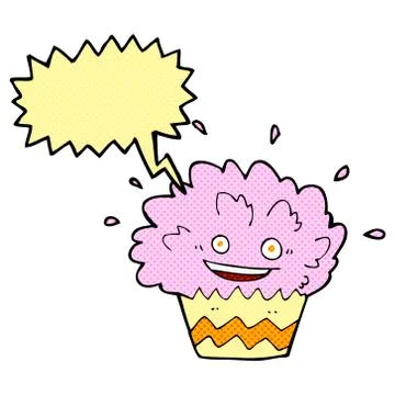 Cartoon exploding cupcake with speech bubble Stock Illustration