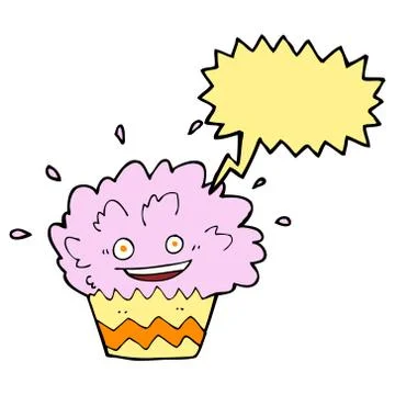 Cartoon exploding cupcake with speech bubble Stock Illustration