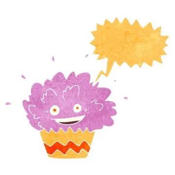 Cartoon exploding cupcake with speech bubble 스톡 일러스트