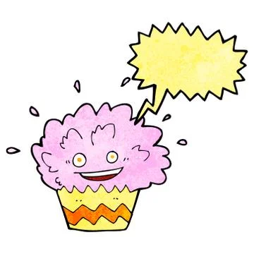 Cartoon exploding cupcake with speech bubble Stock Illustration