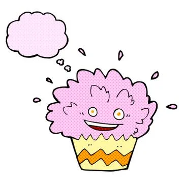 Cartoon exploding cupcake with thought bubble Stock Illustration