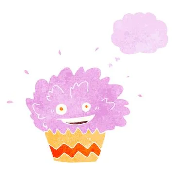 Cartoon exploding cupcake with thought bubble Stock Illustration