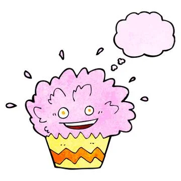 Cartoon exploding cupcake with thought bubble Stock Illustration