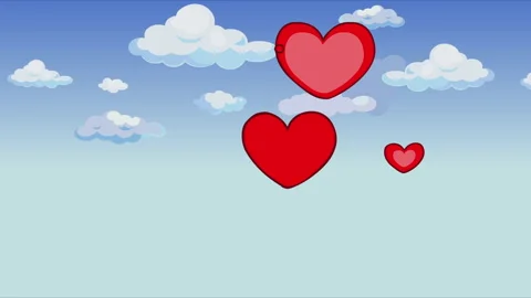 Cartoon exploding red hearts in the sky Video stock 106940338