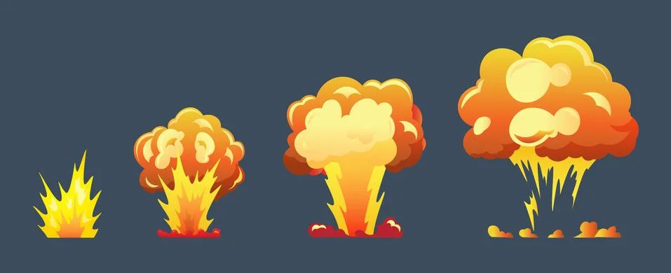 Cartoon explosion animation frames for game. Boom storyboard comics design. Hand Stock Illustration