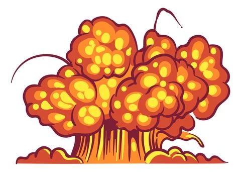 Cartoon explosion. Bang effect with smoke, atomic bomb, weapon burn fire, boom Stock Illustration