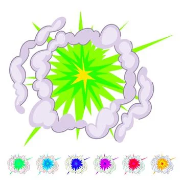 Cartoon explosion blast effect with bursting flash and smoke graphic 库存插图