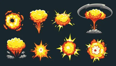Cartoon explosion. Bomb and dynamite explode effect, gameplay element. Vector Stock Illustration