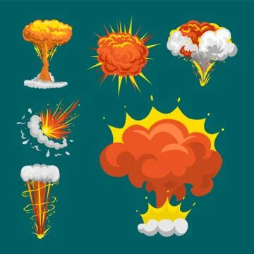 Cartoon explosion boom effect flame vector illustration. 스톡 일러스트