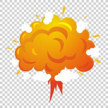 Cartoon explosion cloud with flames and sparks flying everywhere in orange .. Stock Illustration