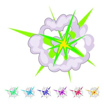 Cartoon explosion creating smoke and bright impact effect graphic Stock Illustration