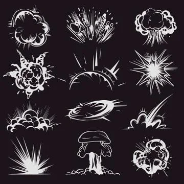 Cartoon explosion effect. Comic energy blast, smoke cloud with shining trails Stock Illustration