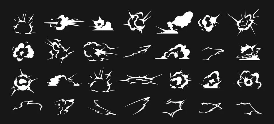 Cartoon explosion effect. Comic speed trail moving shines effects. Flash blast Stock Illustration