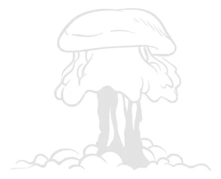 Cartoon explosion effect. Hand drawn atomic bomb bang, grey cloud of smoke, war イラスト素材