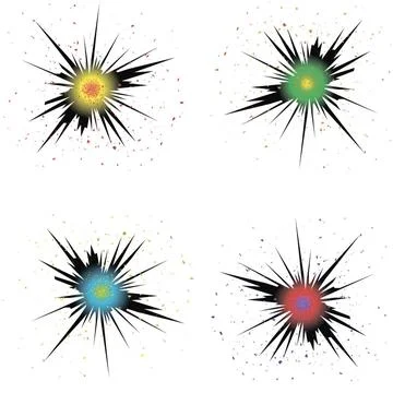 Cartoon Explosion Effect with Particles Set of Colorful Bursts. Explode Fl... Stock Photos