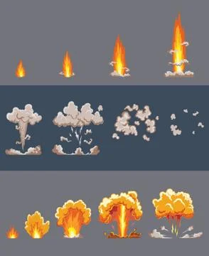 Cartoon explosion effect with smoke. Comic boom effect, explode flash, bomb Stock Illustration