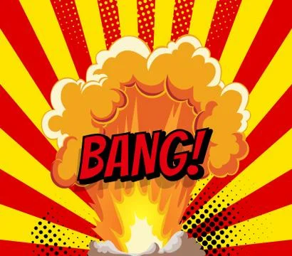 Cartoon explosion effect with smoke. Retro boom banner. Comic book explosion Stock Illustration