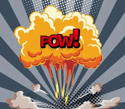 Cartoon explosion effect with smoke. Retro boom banner. Comic book explosion Stock Illustration