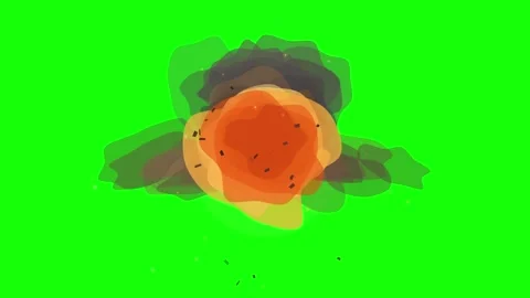 Cartoon explosion with fire and smoke on green screen for chroma key effects Vidéo 341828044