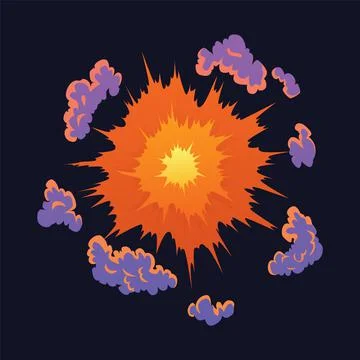 Cartoon explosion icon. Comic book element. Boom cloud and flame, smoke and Stock Illustration