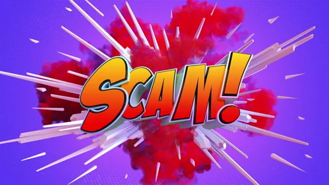Cartoon explosion with message Scam! Stockbeeldmateriaal 261696464