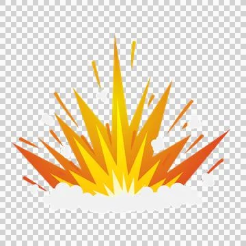 Cartoon explosion with orange and yellow flames and smoke on white backgrou.. Stock Illustration