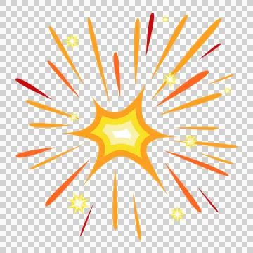 Cartoon explosion with orange and yellow lines and stars on white backgroun.. Stock Illustration
