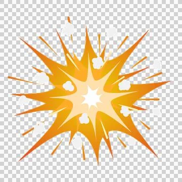 Cartoon explosion with orange lines and clouds isolated on white background.. Stock Photos