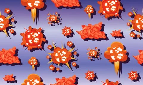 Cartoon explosion seamless pattern with cloud smoke effects. fire atomic blasts. 库存插图