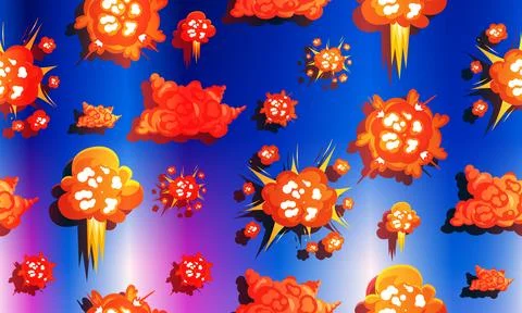 Cartoon explosion seamless pattern with cloud smoke effects. comic art. Stock Illustration