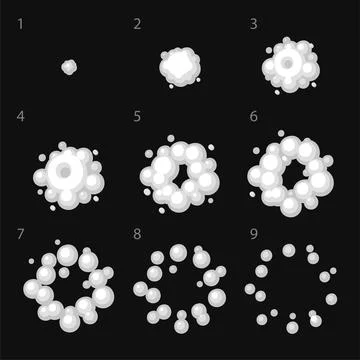 Cartoon Explosion Smoke Animation Frames Set. Vector Illustrazione stock