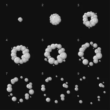 Cartoon Explosion Smoke Animation Frames Set. Vector Illustrazione stock