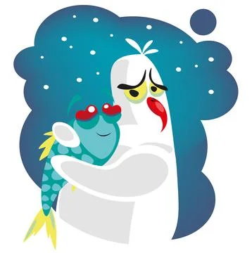 Cartoon Expression of Love funny bird with fish Stock Illustration