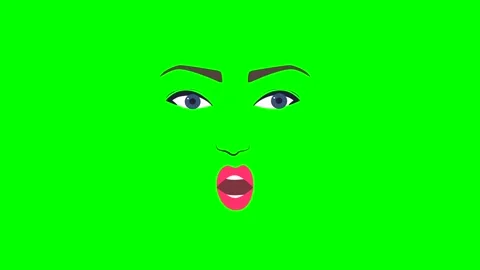 Cartoon eyes, brows,nose and talking mouth or girl or woman face on green screen Stock Footage 277268705