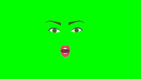 Cartoon eyes, brows,nose and talking mouth or girl or woman face on green screen Stock Footage 280008470