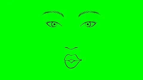 Cartoon eyes, brows,nose and talking mouth or girl or woman face on green screen Stock Footage 289331546
