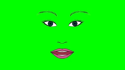 Cartoon eyes, brows,nose and talking mouth or girl or woman face on green screen Stock Footage 292654330