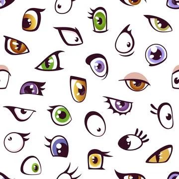 Cartoon eyes seamless pattern, cute comic eyeballs 스톡 일러스트