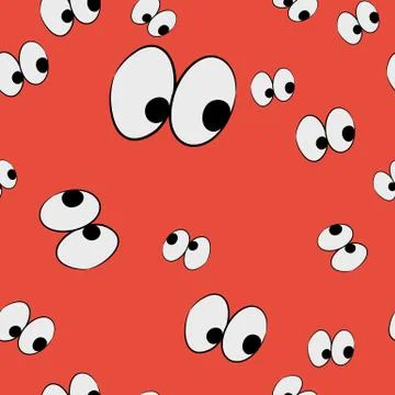 Cartoon eyes seamless pattern on red Stock Illustration