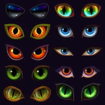 Cartoon eyes vector devil eyeballs of beast or monster and animals scary Stockillustratie