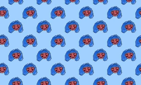 Cartoon face blea haired people. Hand drawn line art colored illustration. Hu Stock Illustration